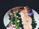 Health // Truite à l’unilatérale, huile de sésame, légumes de printemps – Unilateral cooked trout with sesame oil and spring veggies