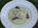 Ravioles de champignons sur lit de velouté de courgettes-mascarpone