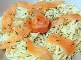 Spaghettis saumon fumé & fromage ail et fines herbes