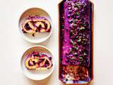 Purple cake. ROULÉ aux myrtilles, À la menthe et au chocolat blanc