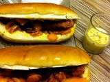 Hot dog carottes, oignons nouveaux et ail confits, sauce à la crème de cumin