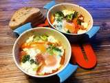 Oeufs cocotte à la truffe, aux petits légumes et au lard