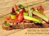 Tartine au ceviche de truite tuile d’Ossau-Iraty et légumes crus