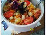 Panzanella , salade tomates cerises , concombre et pan con ajo