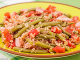 Salade de quinoa, haricots verts, tomates et jambon