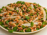 Scorsonères en salade aux crevettes et aux pistaches