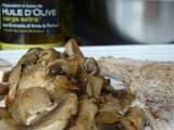 Escalope de veau aux champignons, sauce à la crème de soya, huile d’olive au fenouil