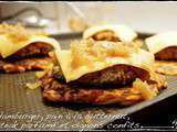 Hamburger, pain à la courge butternut, steak parfumé épices kefta et oignons confits