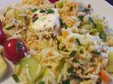 Salade riz-feta-ciboulette-oignons nouveaux