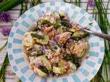 Salade de pommes de terre au chèvre frais, saumon et asperges vertes