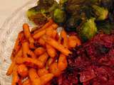 Chou rouge épicé, avec carottes et choux de Bruxelles