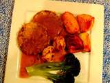 Steak de seitan avec pommes de terre, brocoli et sauce  brune  au sarrasin