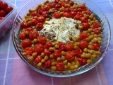 Tomates cersies, pois chiches et féta grillée au zaatar