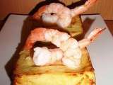Flans de poireaux aux crevettes & crème de parmesan