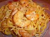 Spaghettis aux crevettes et saumon fumé