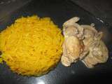 Riz safrané et Poulet crème poivre champignons