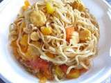 Wok de nouilles aux legumes poulet et sauce soja