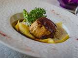 Dimitri Crouzet, Le d’Cartes : Raviole ouverte de foie gras, salpicon d’asperges et chutney de nectarine