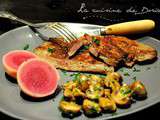 Foie de veau Broutard, fricassée de champignons de Paris et radis Red Meat confits