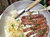 Steak, navets glacés et sauce gorgonzola
