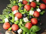 Salade d’asperges vertes en sucré salé: pastèque, feta, fèves