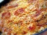 Gratin de pâtes, thon, béchamel et tomate