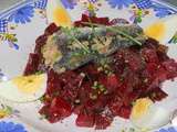 Salade de betteraves aux sardines et oeufs durs