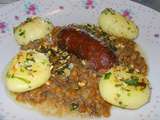 Saucisse de montbeliard / lentilles cuisinées et pommes de terre