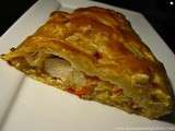 Feuilleté tressé au poulet et feta, poivrons, poireaux et mascarpone