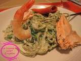 Pâtes aux 2 saumons, crevettes et à la crème
