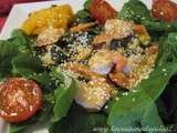 Salade d'épinards aux crevettes marinées aux oranges