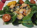 Salade d'épinards aux crevettes marinées aux oranges