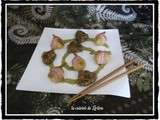 Sushis rétais aux asperges et au lard et leurs croustillants de dorade aux algues