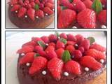 Gâteau aux fraises et framboise sur lit de mousse au chocolat thermomix ou sans