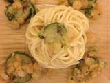 Spaghettis courgettes, crevettes et amandes