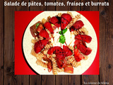 Salade de pâtes, tomates, burrata et fraises