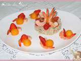 Ceviche de Coeur de Thon Blanc , Carpaccio de Fraises, Crevettes et Melon ~ Sauce au Miel, Citron Vert et Huile d'Olive
