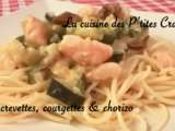 Spaghettis crevettes, courgettes & chorizo