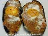 Aubergines farcies, oeufs au nid