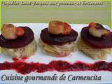 Coquilles Saint-Jacques aux poireaux et betteraves