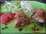 Roulés de saumon marinés au chèvre et pamplemousses roses
