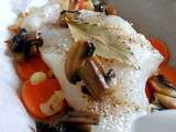 Dos de cabillaud aux carottes et champignons – Pour que seule la cuisson soit à l’étouffée, pas le gout