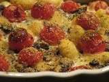 Gratin de gnocchis aux champignons, tomates & basilic