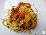 Spaghetti  aux poivrons rôtis, câpres et chapelure - recette express