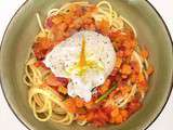 Spaghetti à l'Œuf Poché, Sauce Tomate-Carotte à l'Espelette