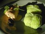 Suprême de pintade farcies aux cèpes et choux vert au foie gras