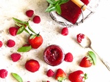 Confiture fraise-framboises à la menthe poivrée