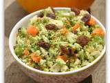 Salade de brocolis, carottes, pommes et raisins secs