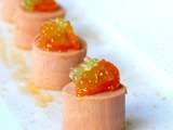 Bouchons de foie gras au confit de clémentines et citron caviar