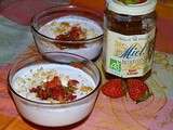 Crème de fraises et céleri confit au miel de châtaignier Rigoni
